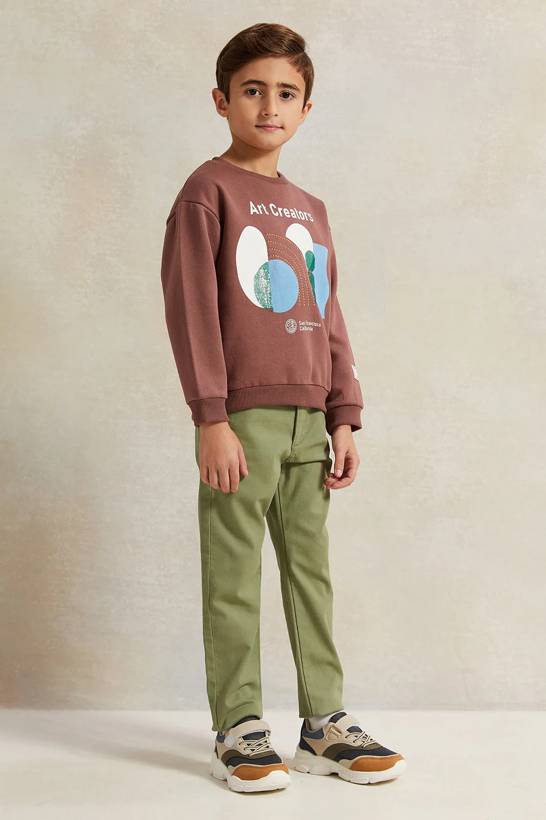 Boys Olive Belted Trousers