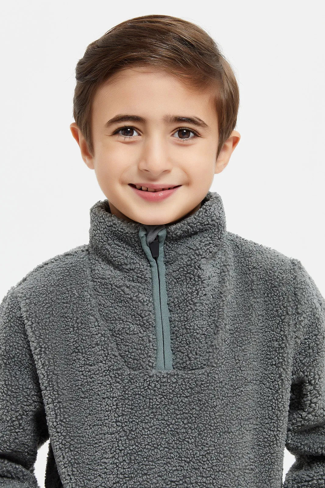 Boys Olive Sherpa Fleece Sweatshirt