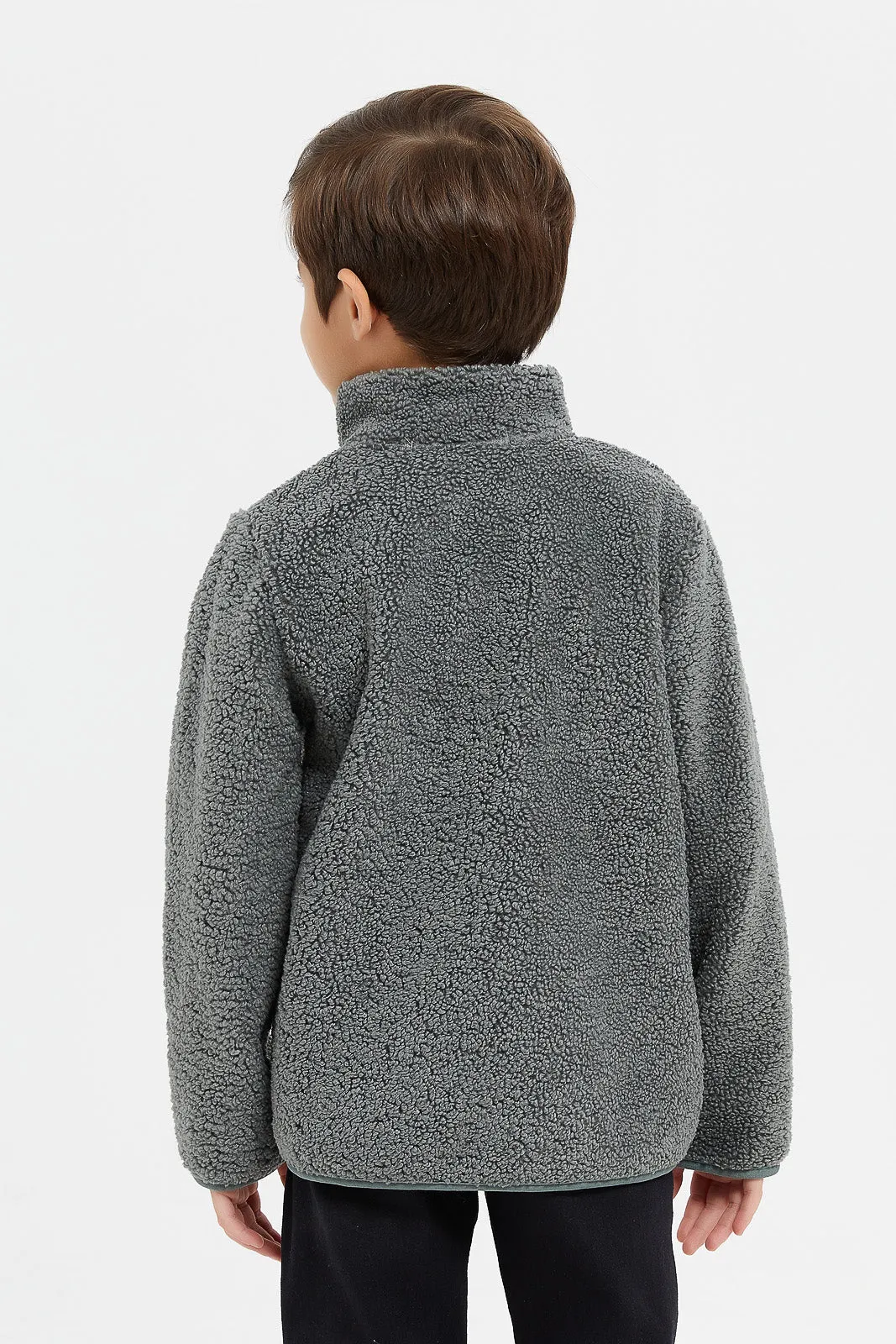 Boys Olive Sherpa Fleece Sweatshirt