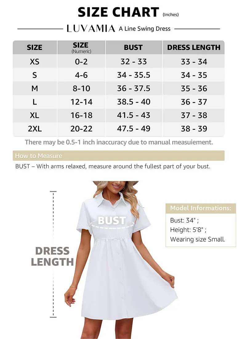 Brilliant White Women's Short Sleeve Button Down Babydoll Dress A-Line Tunic Dress