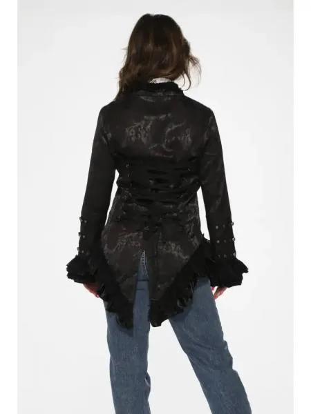 Brocade Tailed Jacket - Black -