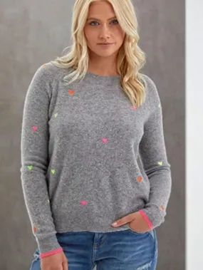 Brodie Cashmere Little Mini Heart Grey Sweater