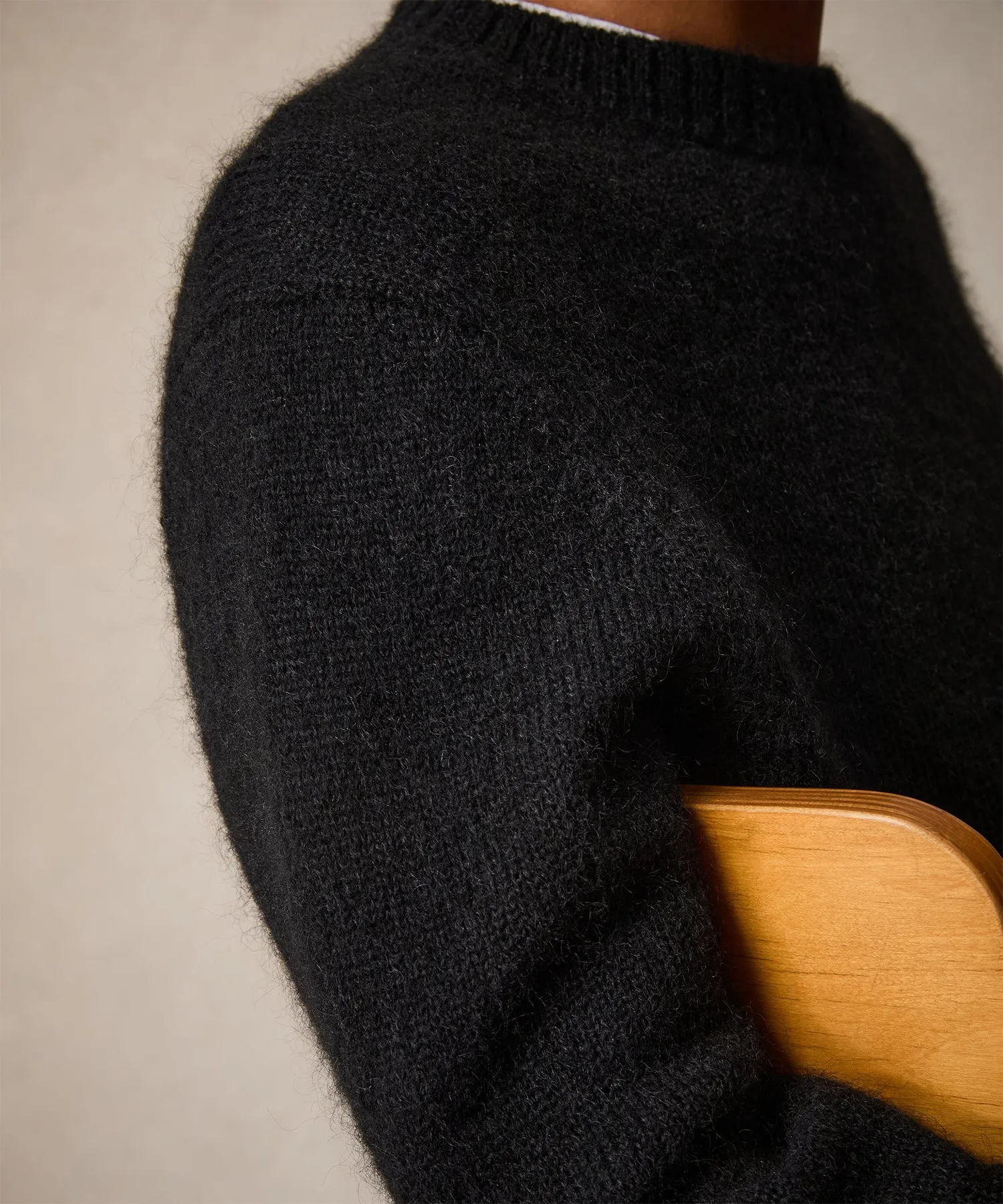 Brushed Mohair Crewneck Sweater in Black