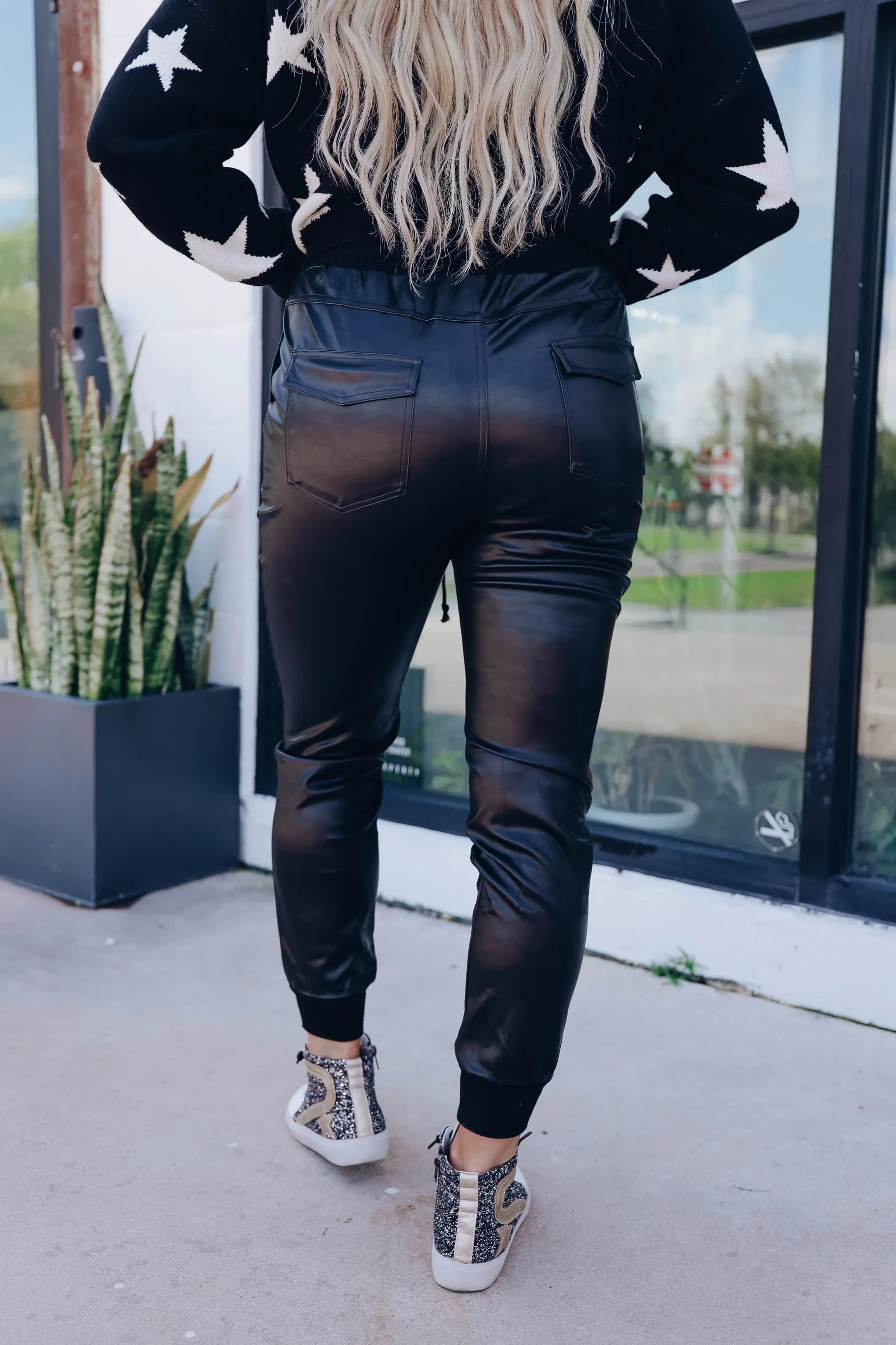 Cadence Faux Leather Joggers - Black