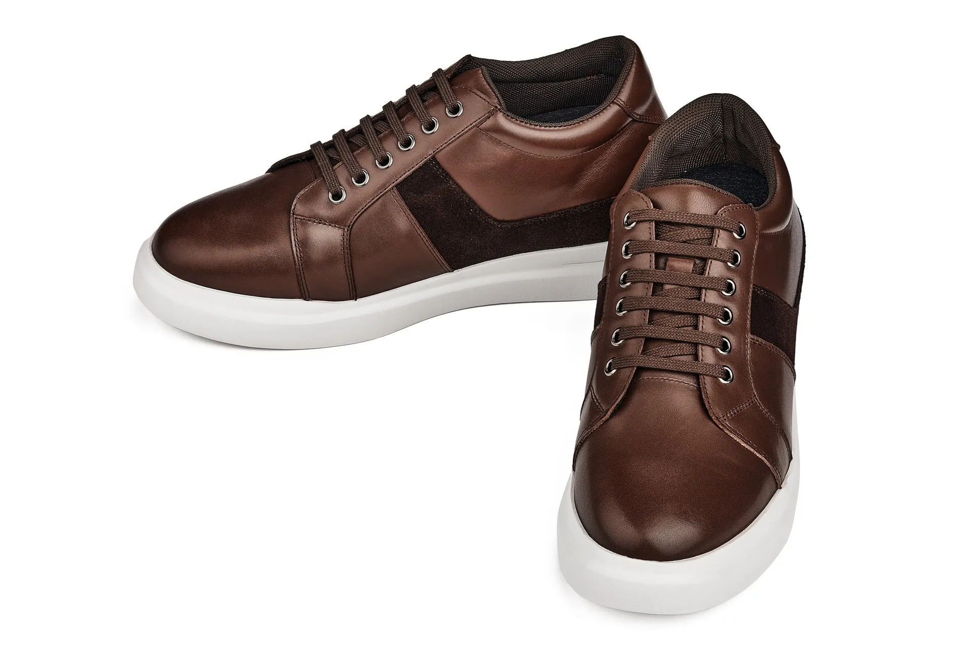 CALTO - K1532 - 3 Inches Taller (Coffee Brown) - Lightweight Leather Sneakers