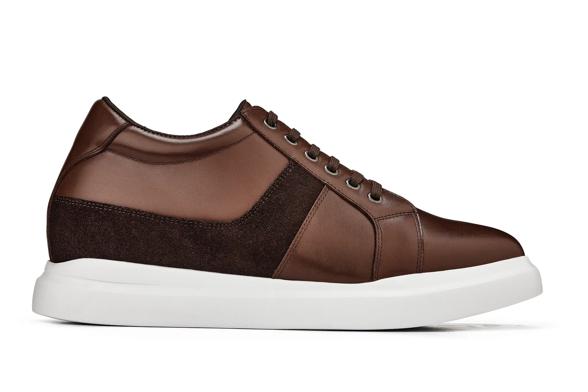 CALTO - K1532 - 3 Inches Taller (Coffee Brown) - Lightweight Leather Sneakers