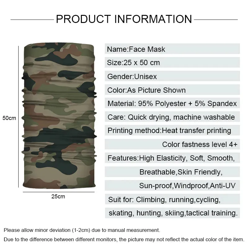 Camouflage Cycling Face Mask Tactical Military Scarf Neck Gaiter Men Seamless Bandana Women Headband Balaclava Tube Face Shield