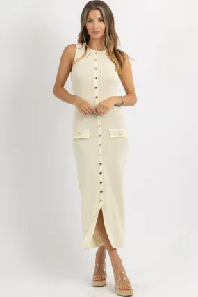 CELINE CREAM BUTTON DRESS