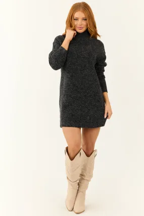 Charcoal Mock Neck Mini Sweater Dress