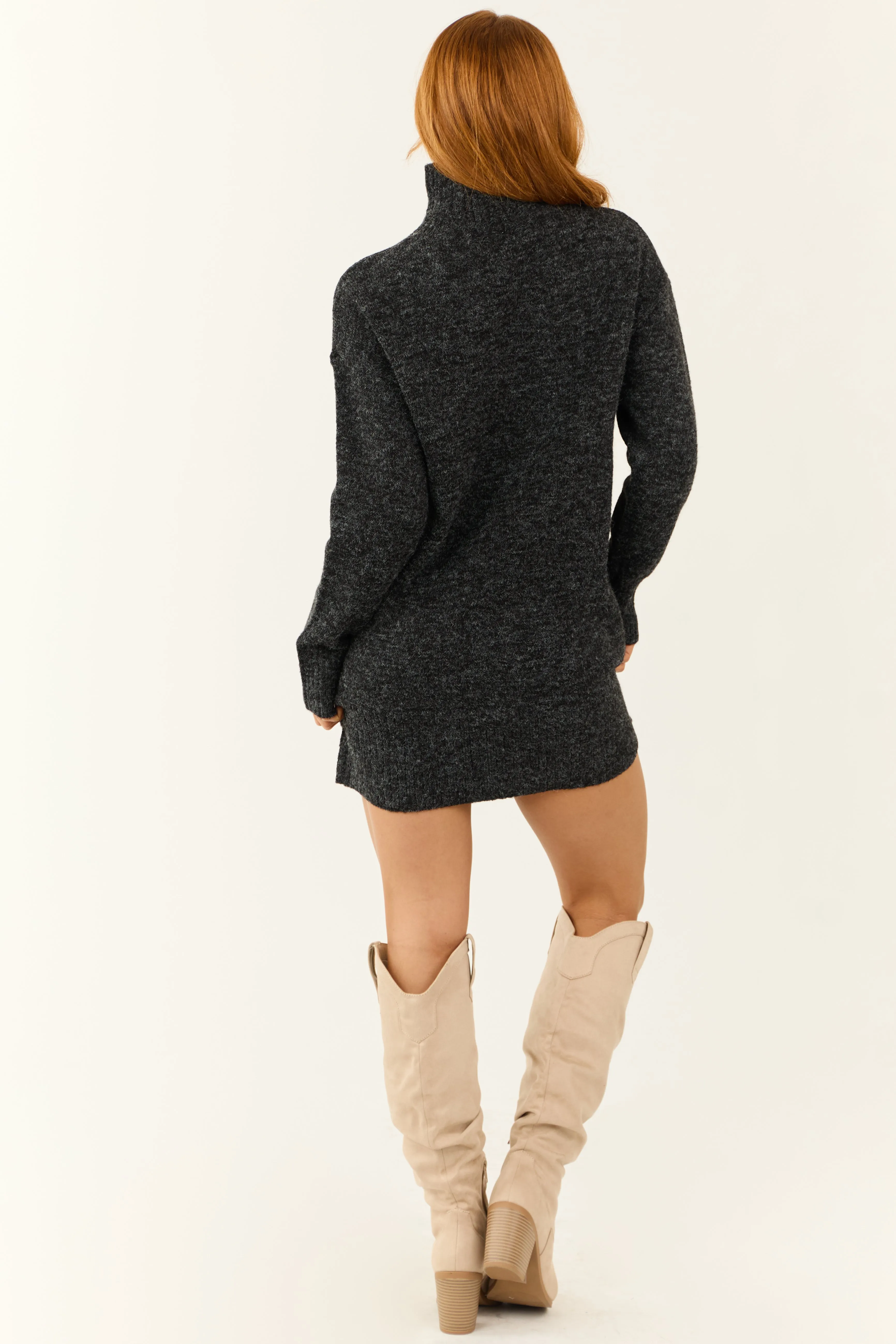 Charcoal Mock Neck Mini Sweater Dress