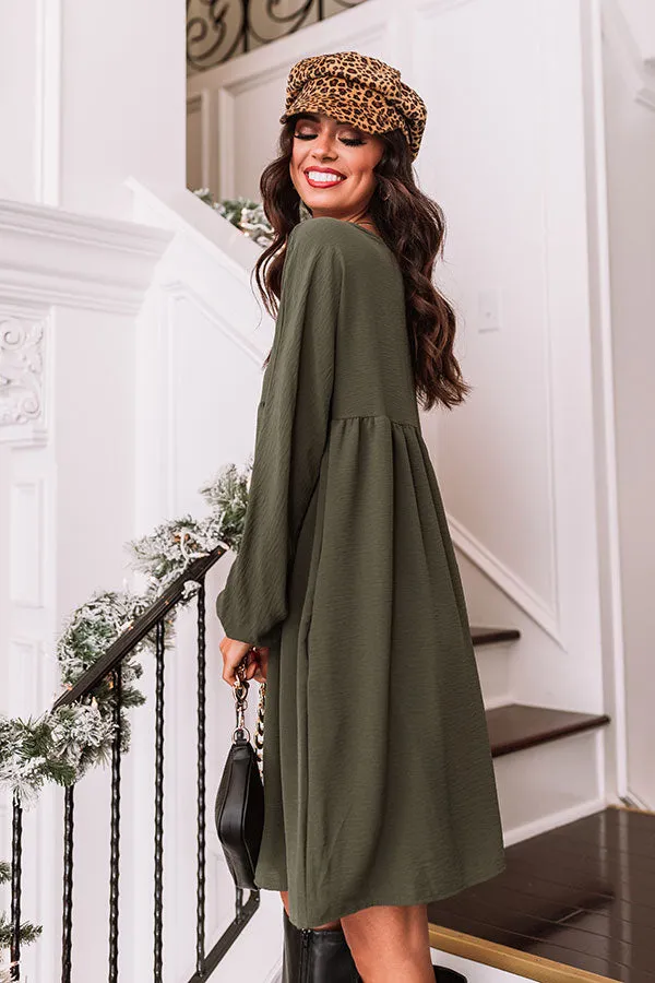 Charming Pose Babydoll Dress In Army Green