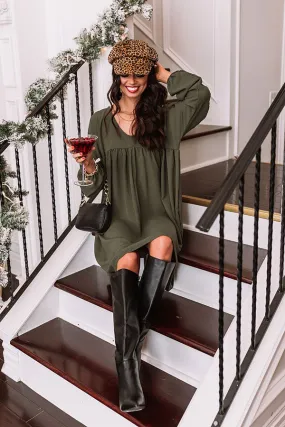 Charming Pose Babydoll Dress In Army Green