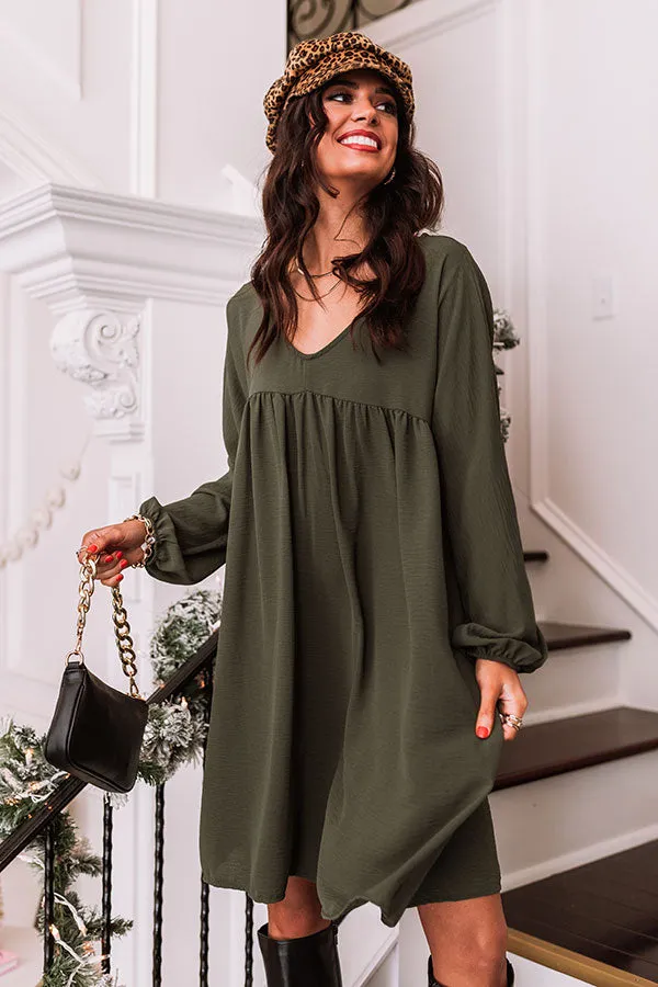 Charming Pose Babydoll Dress In Army Green