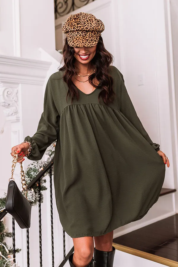 Charming Pose Babydoll Dress In Army Green