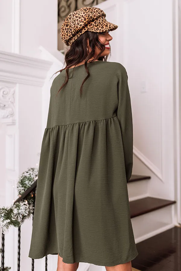 Charming Pose Babydoll Dress In Army Green