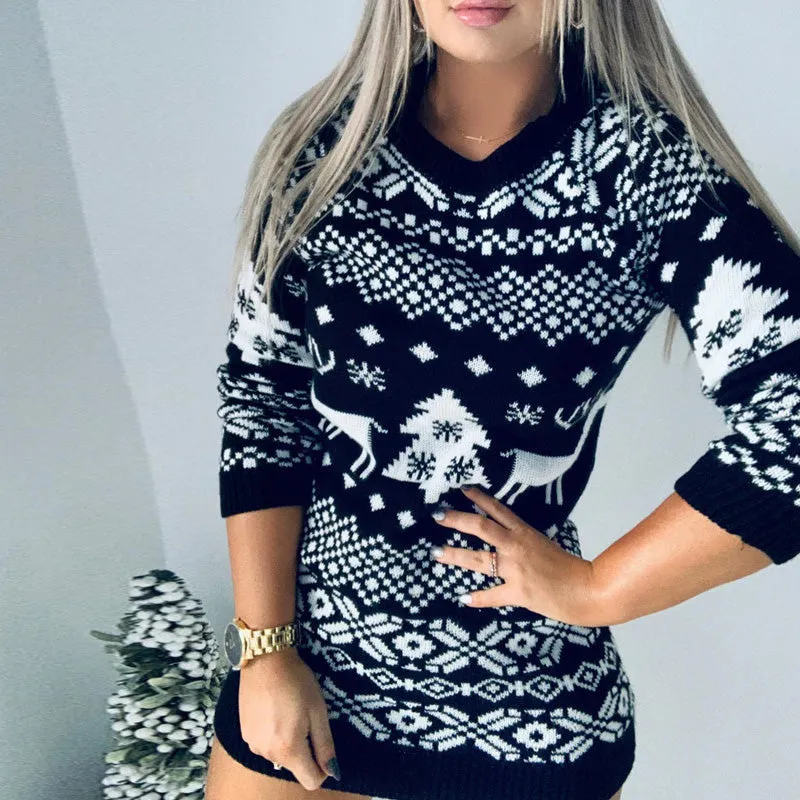 Christmas Tree Print Knitted Sweater Dress