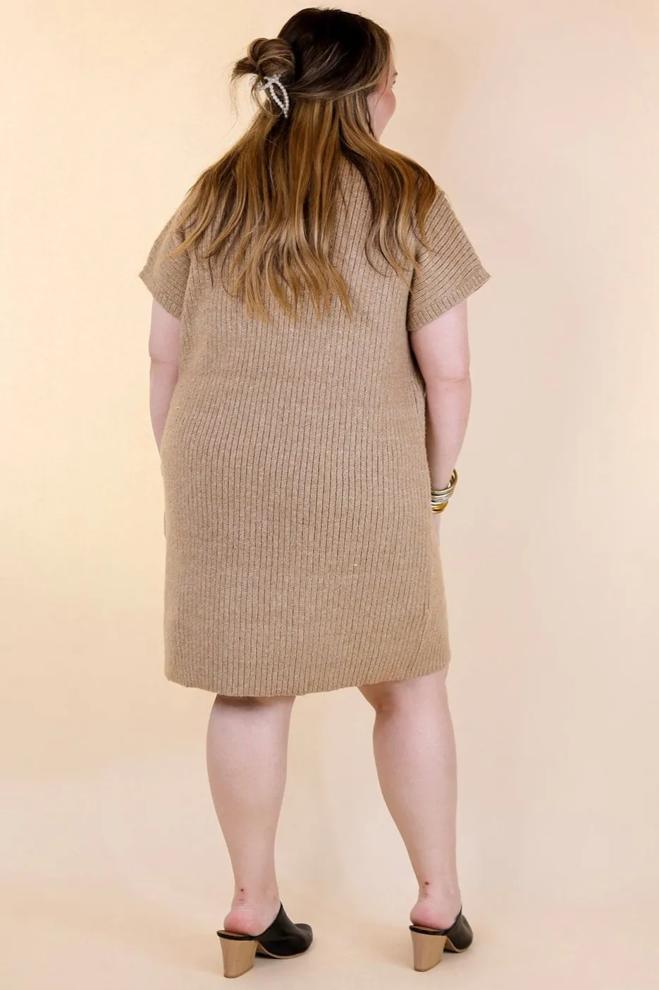 City Sights Cap Sleeve Sweater Dress in Oatmeal Beige