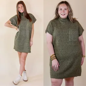 City Sights Cap Sleeve Sweater Dress in Olive Green