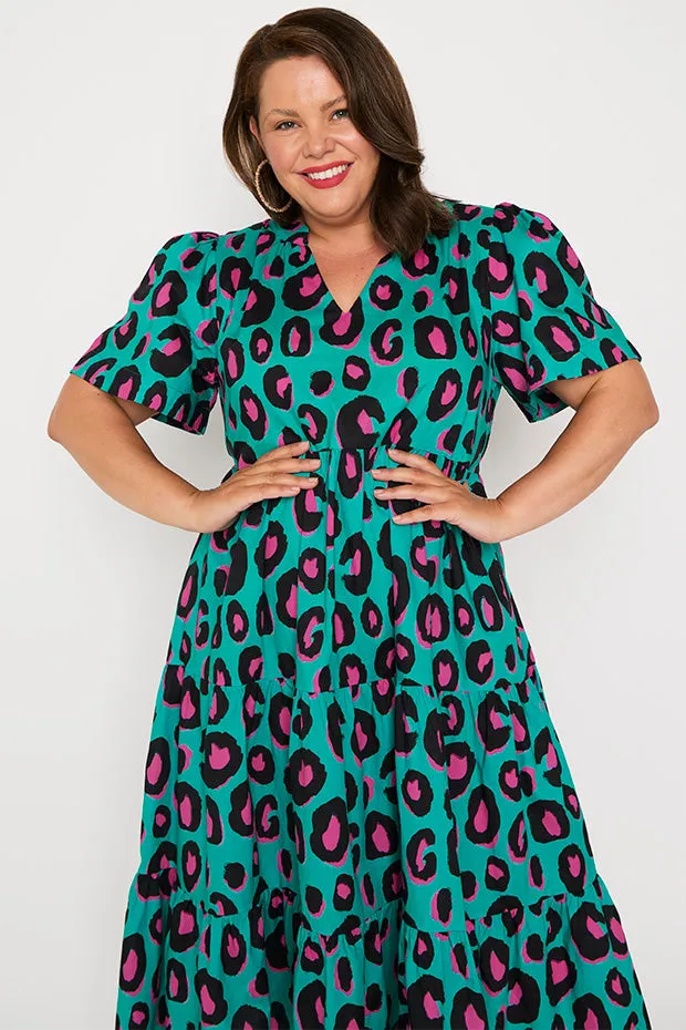 Clara Minty Leopard Dress