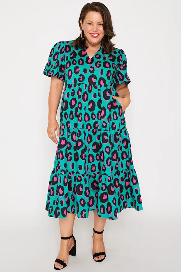 Clara Minty Leopard Dress