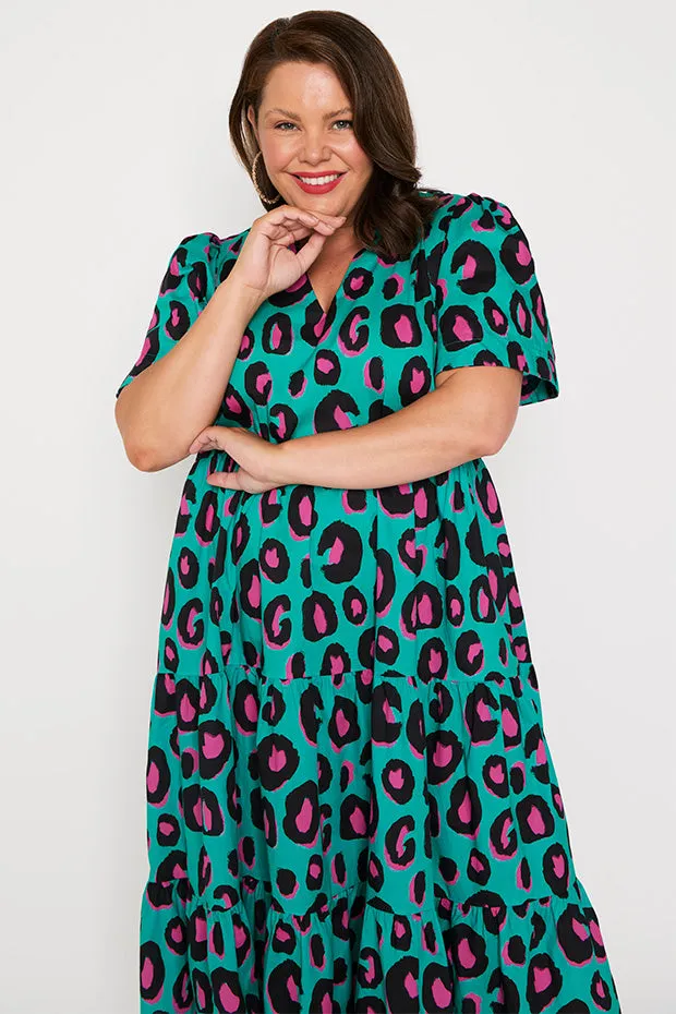 Clara Minty Leopard Dress