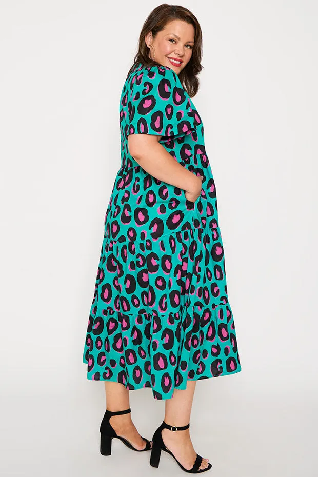 Clara Minty Leopard Dress