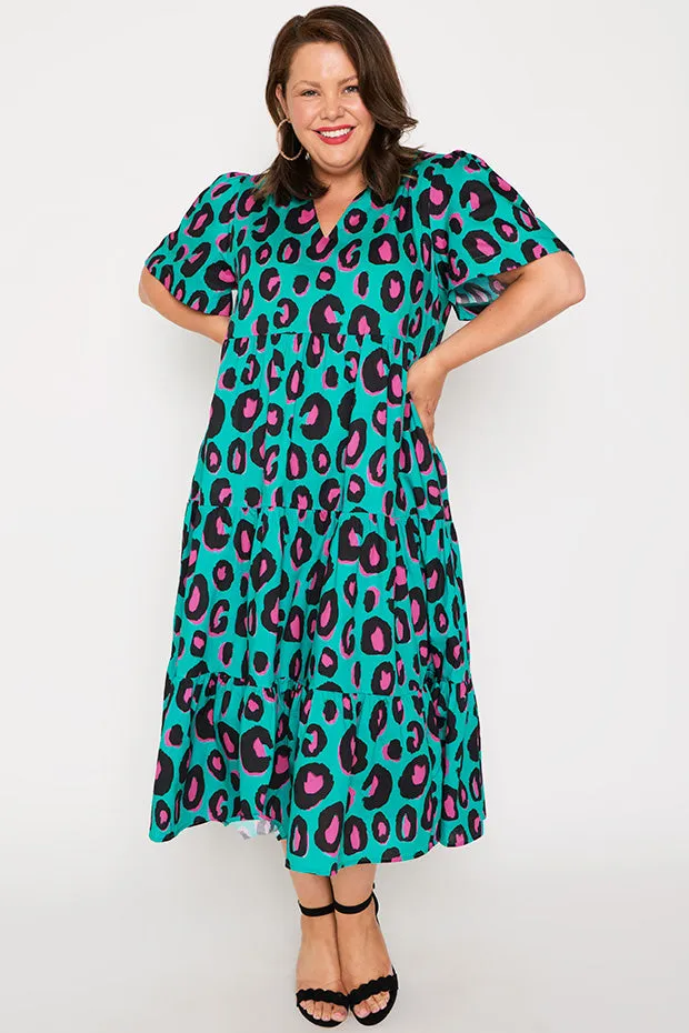 Clara Minty Leopard Dress