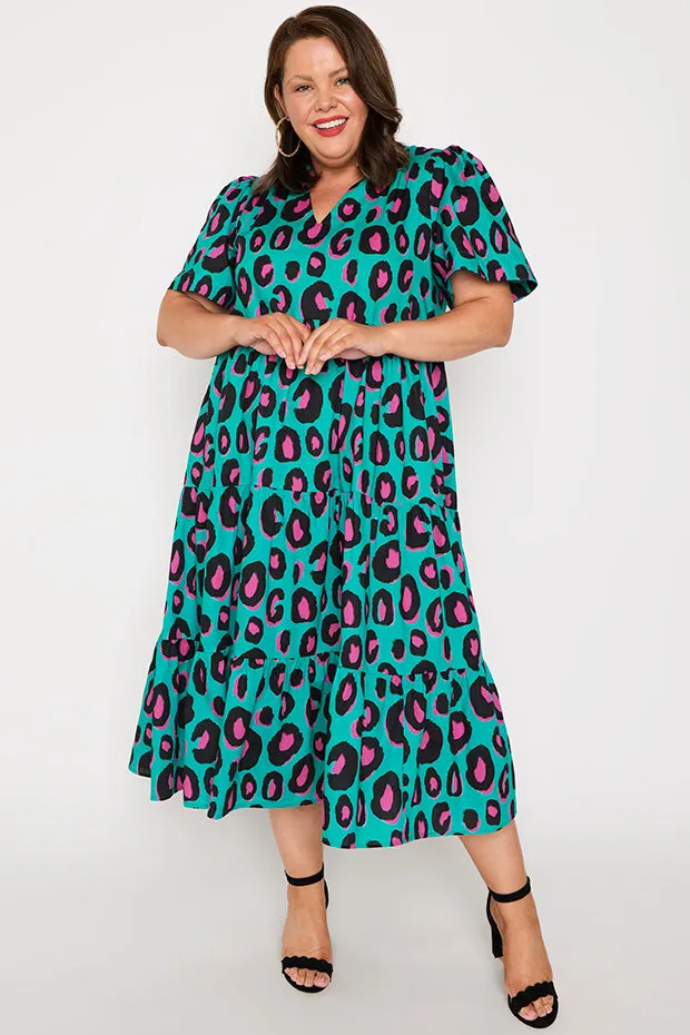 Clara Minty Leopard Dress