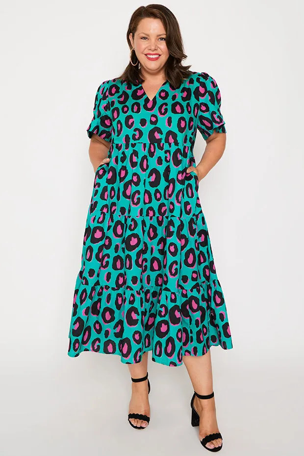 Clara Minty Leopard Dress