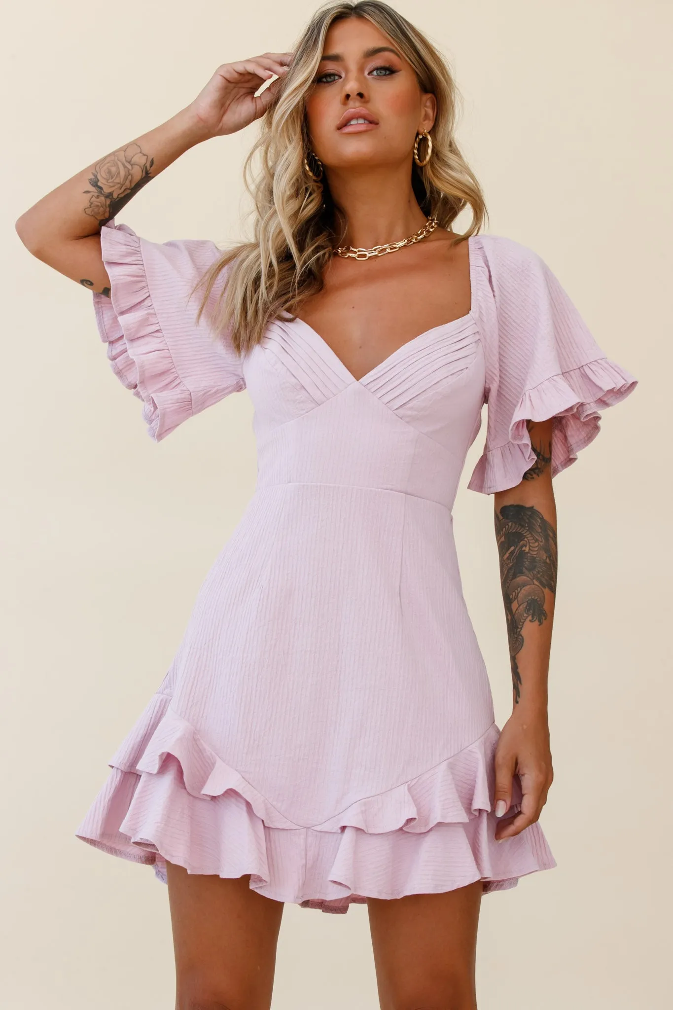 Corina Pleated Bust V-Back Dress Blush