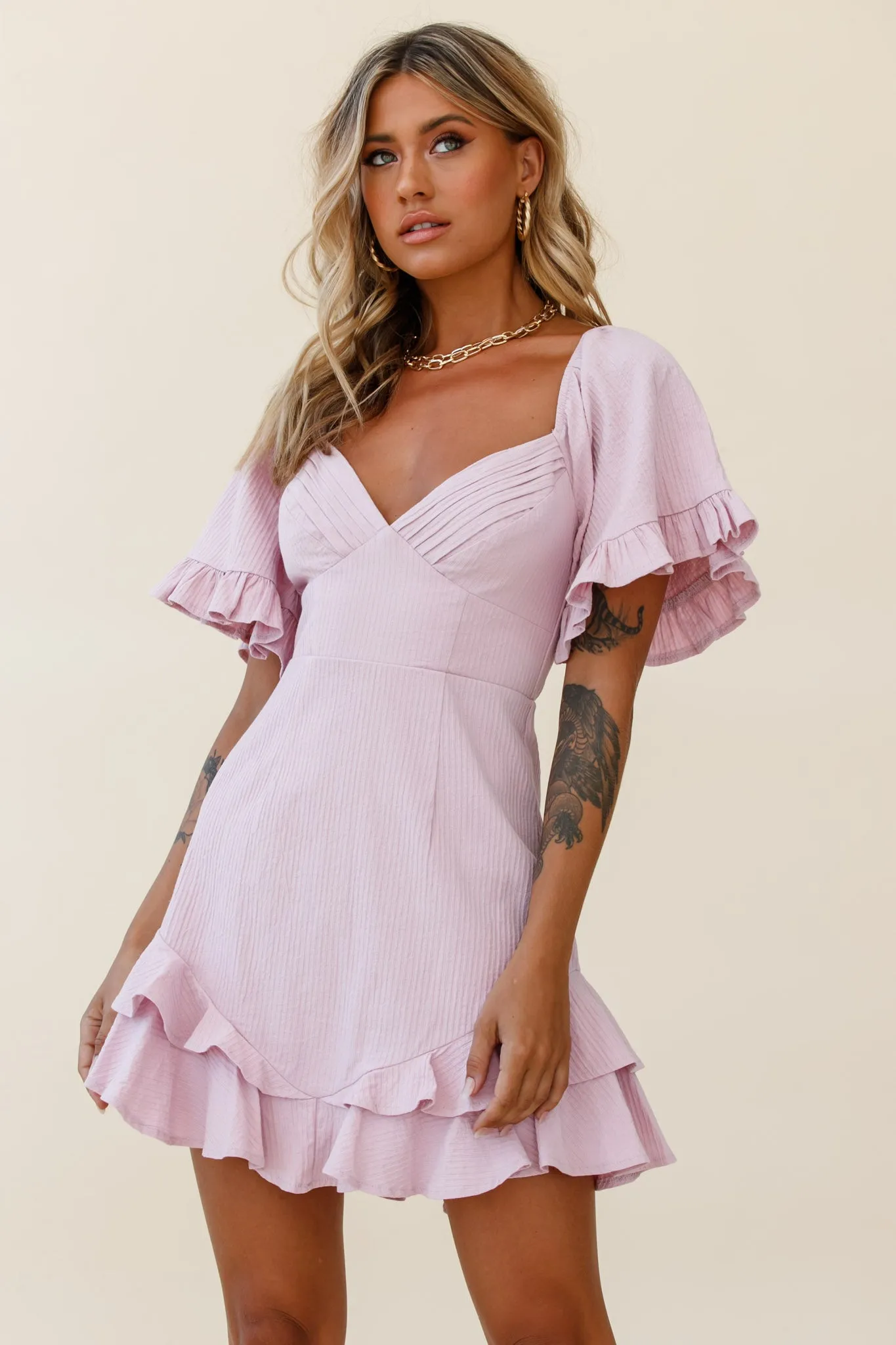 Corina Pleated Bust V-Back Dress Blush