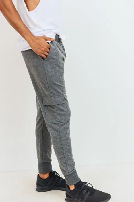 Cotton Terry Blend Cargo Joggers - Grey