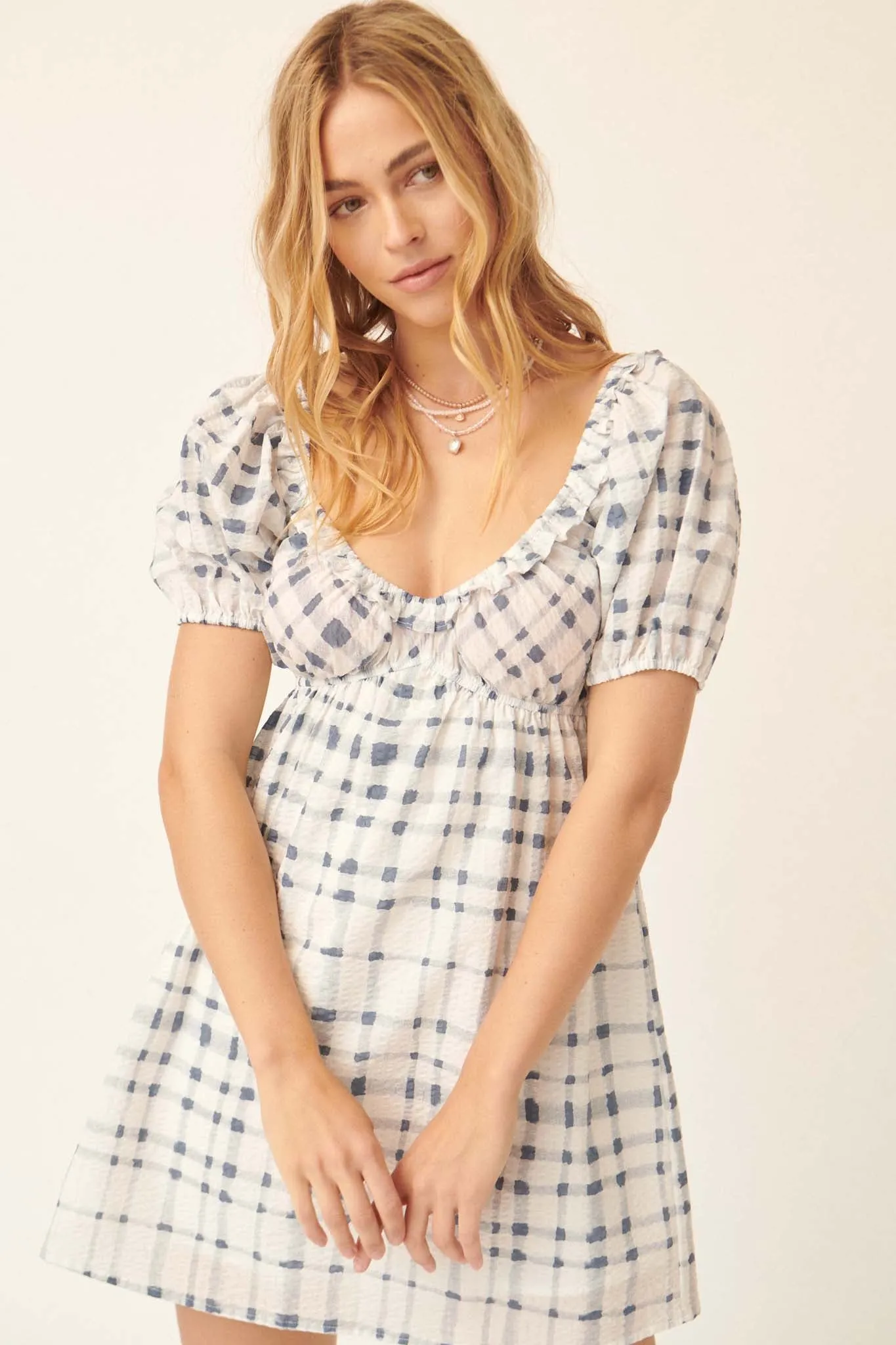 Country Cottage Plaid Babydoll Mini Dress