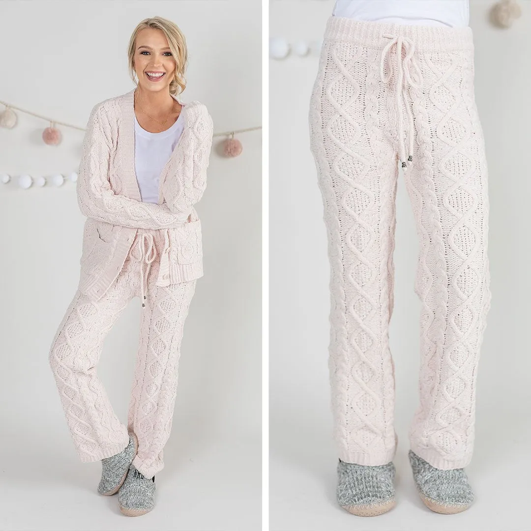 Cozy Winter Nights Peach Pink Cable Knit Pajama Pants