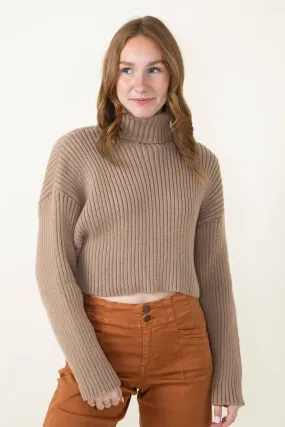 Cropped Turtleneck Sweater for Women in Taupe | MT1573-TAUPE