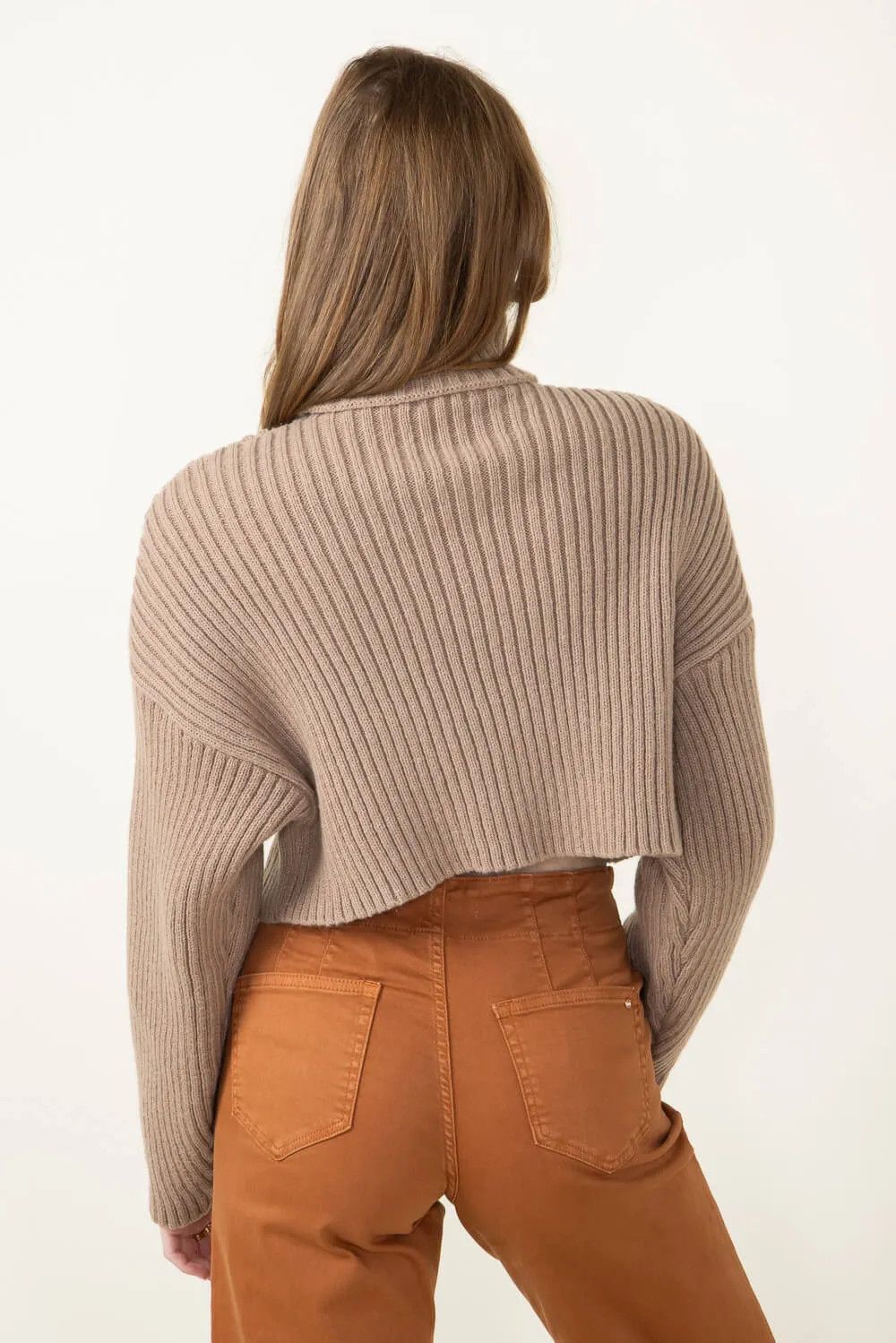 Cropped Turtleneck Sweater for Women in Taupe | MT1573-TAUPE