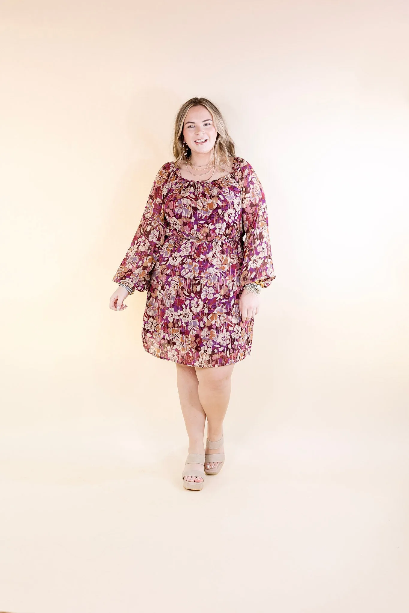 Daybreak Dreamer Floral Dress with Gold Detail in Magenta