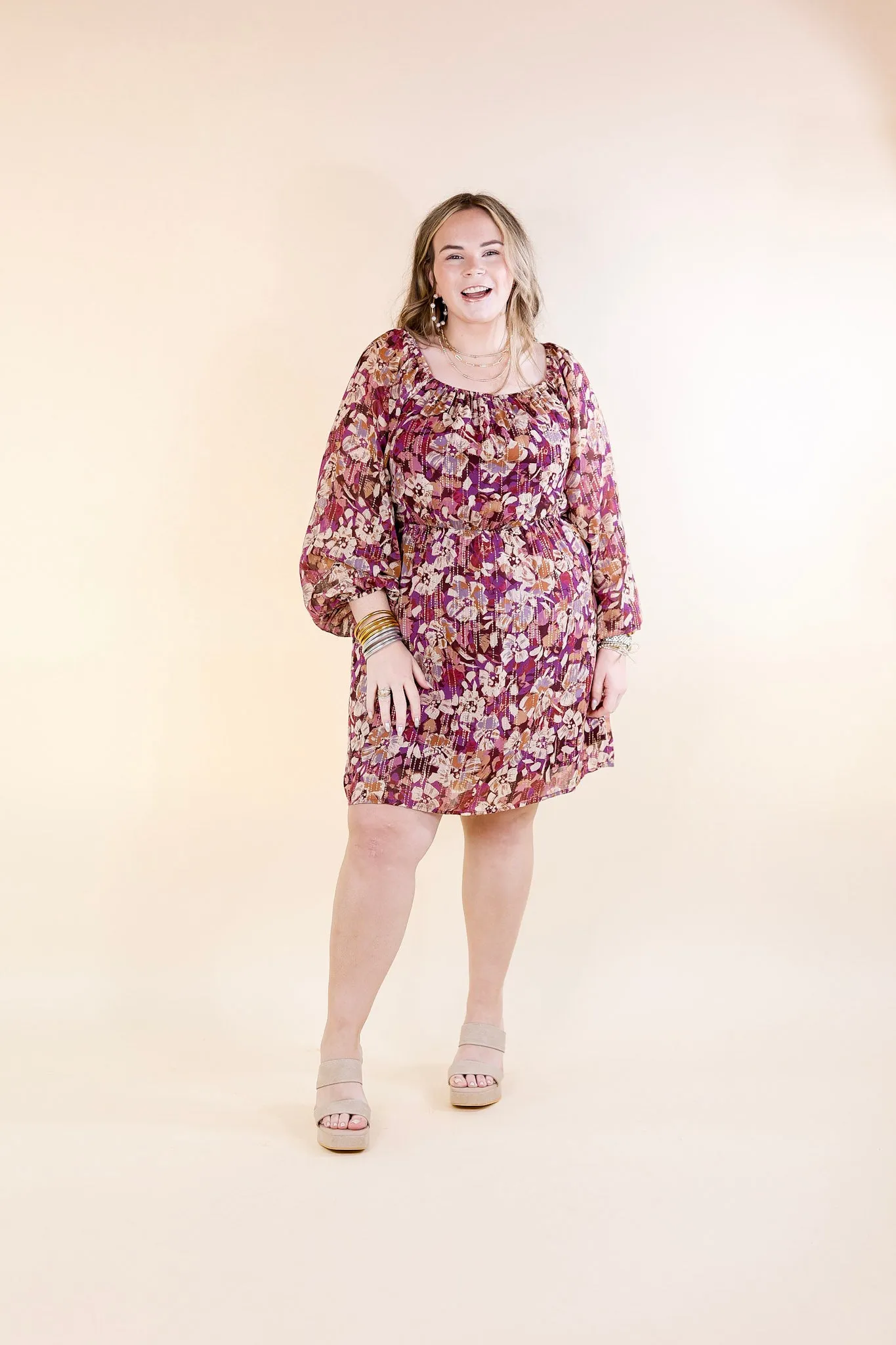 Daybreak Dreamer Floral Dress with Gold Detail in Magenta