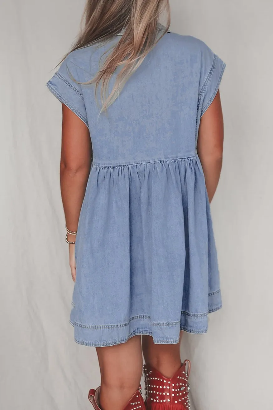 Denim Collared Short Sleeve Dress