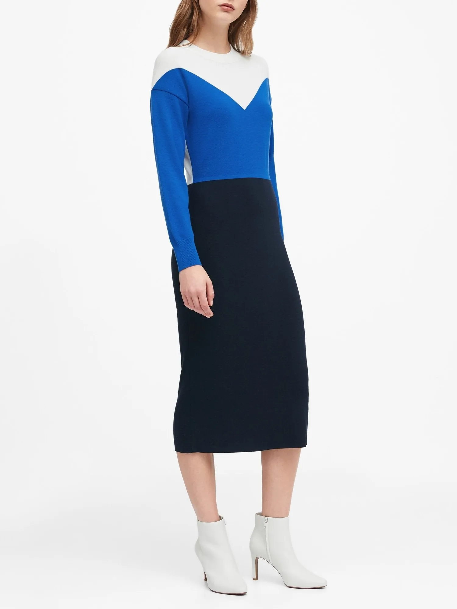 Dolman-Sleeve Sweater Dress in Navy