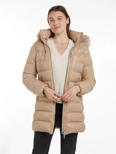 Down Filled Glossy Hooded Puffer Coat