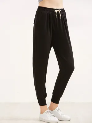 Drawstring Waist Ribbed Cuff Joggers