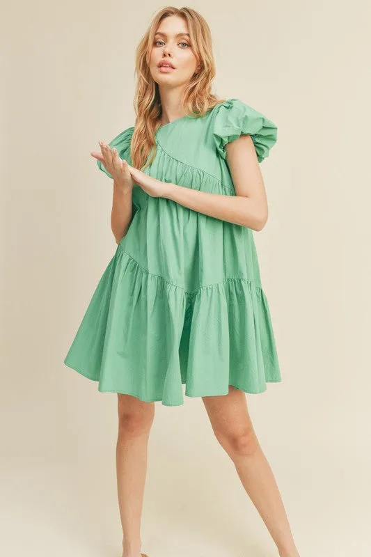 Emerald Asymmetric Babydoll Mini Dress