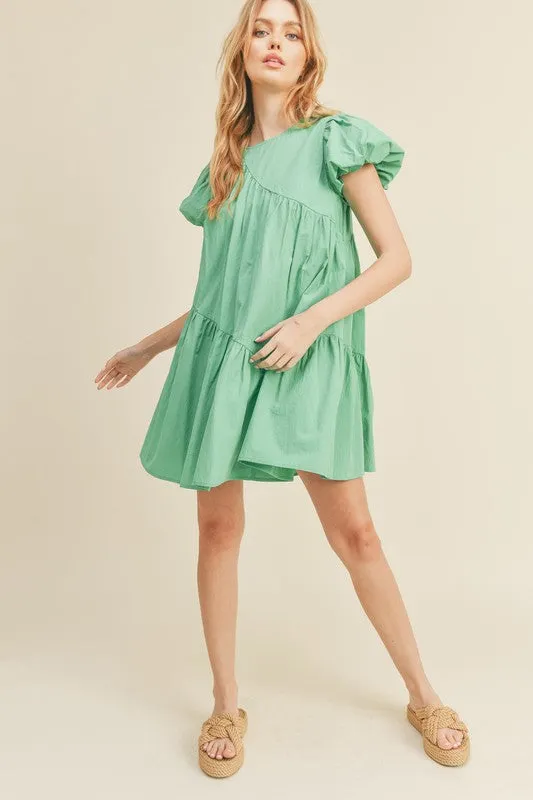 Emerald Asymmetric Babydoll Mini Dress