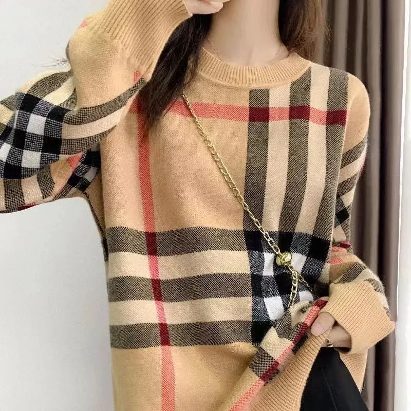 Famous designer women's high-quality sweater autumn round neck striped fashionable long sleeved women's high-end jacquard cardigan knitted sweater jacket