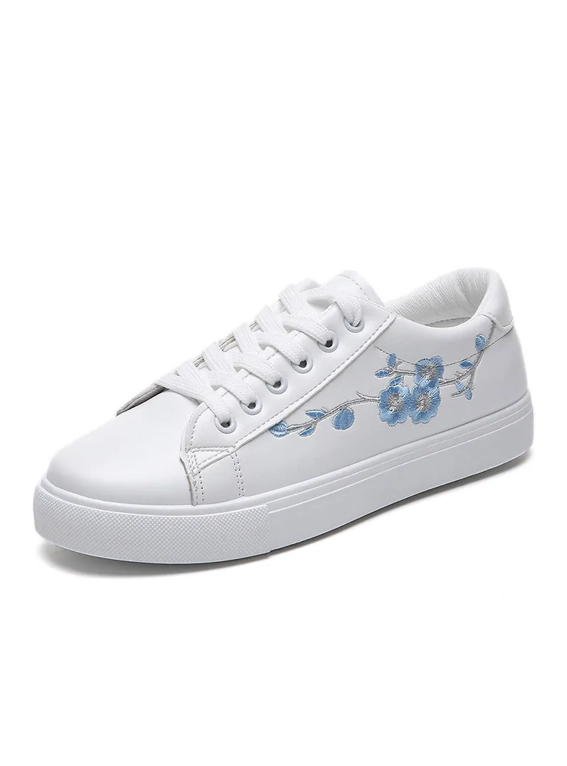 Fashion Embroidery Ribbon Floral Skate Shoes