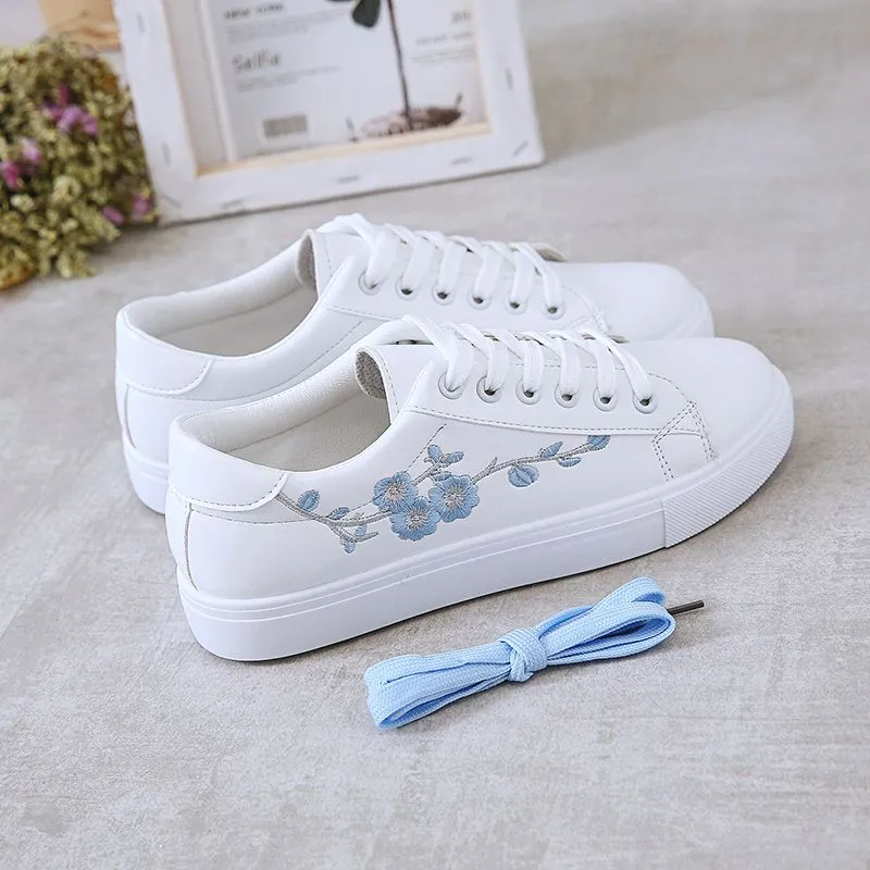 Fashion Embroidery Ribbon Floral Skate Shoes