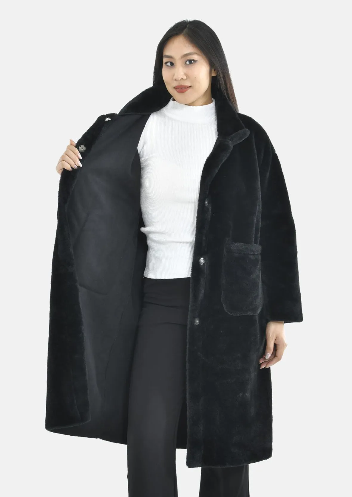 Faux Fur Long Coat With Pockets