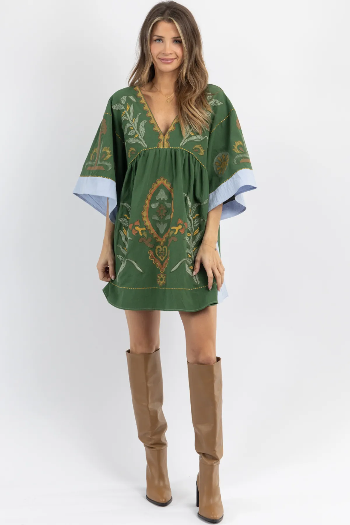 FAY GREEN EMBROIDERED MINI DRESS *BACK IN STOCK*