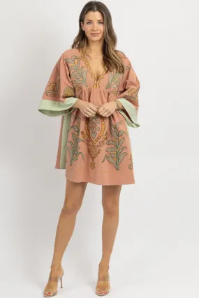 FAY PINK EMBROIDERED MINI DRESS